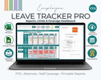 Mitarbeiter Urlaubs-Tracker PRO | PTO & Absence Dashboard mit Berichten und Personalabdeckung | Excel und Google Sheets