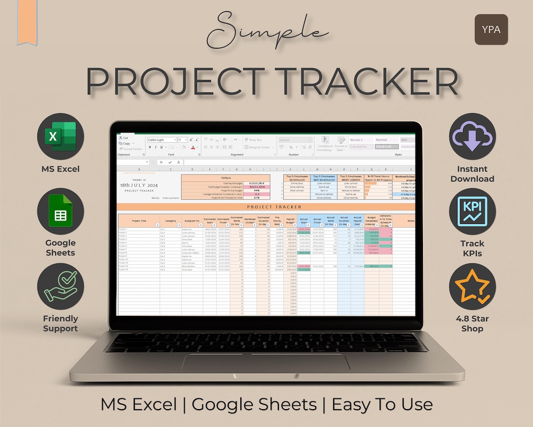 Simple Project Tracker Excel | Workload & Budget Control Sheet | Team ...