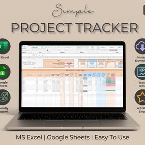 Simple Project Tracker Excel | Workload & Budget Control Sheet | Team Productivity Dashboard, Orange