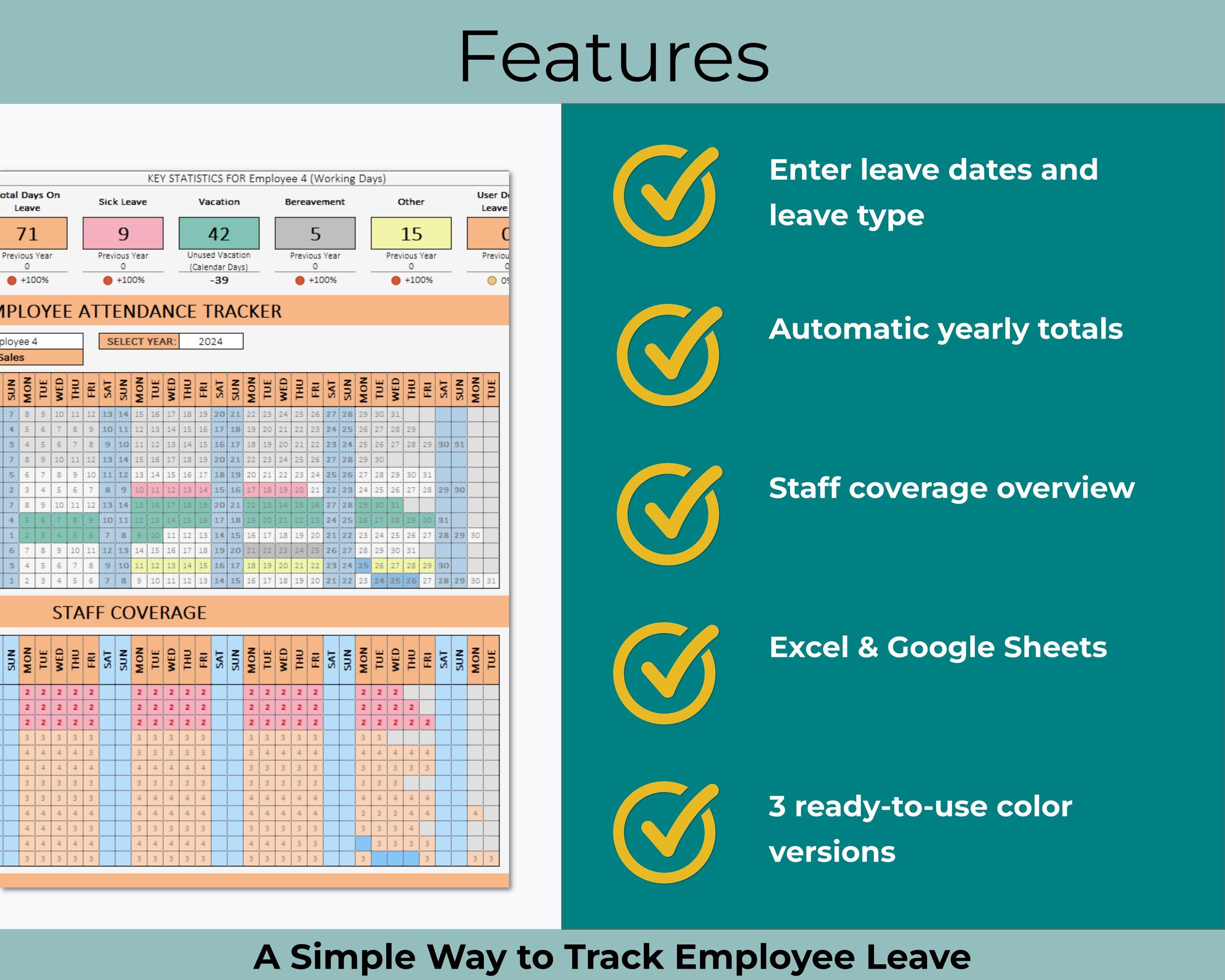 Employee Leave Tracker Spreadsheet | PTO & Absence Dashboard for Small ...