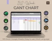52-Week Project Gantt Chart | Editable Timeline Tracker | Excel & Google Sheets Planner, Purple