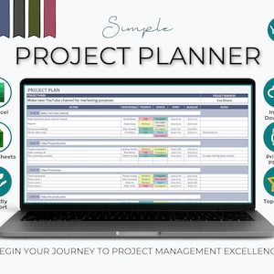 プロジェクト プランナー スプレッドシート: 自動カラー コーディング、目標設定 (Google スプレッドシート、印刷可能な PDF あり)