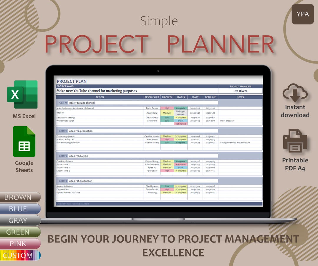 Simple Project Planning Spreadsheet, Auto Color Marking, Deadline Set ...