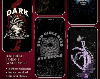5 dark romance iPhone wallpaper, dark academia phone wallpaper, booktok iphone lockscreen, digital wallpaper, Halloween phone wallpaper