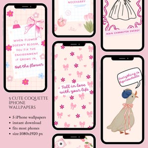 Set of 5 Coquette iPhone wallpaper y2k instant download background pink phone wallpaper coquette lock screen inspirational iPhone wallpaper