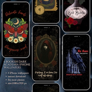 Set of 5 dark romance iPhone wallpaper, dark academia phone wallpaper, booktok iphone lockscreen, digital products, digital wallpaper,