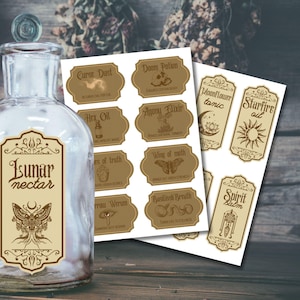 Witch potion labels bundle png pdf 15 apothecary Halloween tags potion bottle tags witch labels witchy vibes retro Halloween labels
