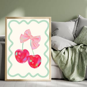 Cherries art print, disco fruit wall art, coquette cherries art print, Y2K wall art, preppy stuff, dorm room decor, apartment decor