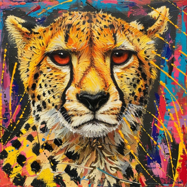 Cool wall art cheetah print.  Digital download animal AI image. Ideal gift or printable home decor inspiration