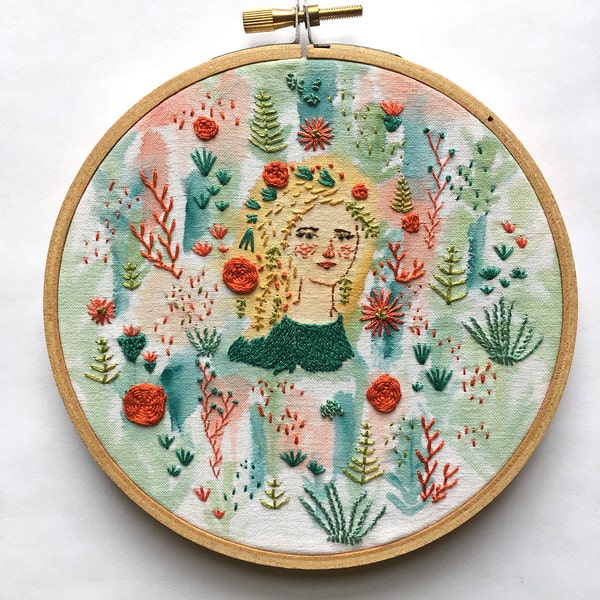 The Blooming Desert - Original Embroidery and Painted Piece 5 x 5