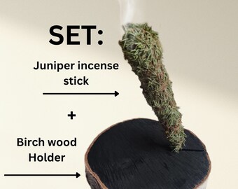 SET OF - Birch Wooden Stand&Juniper Handcrafted Incense Sticks - for Serenity Scented Meditative Fresh Evergreen Scent Herbal Purifying