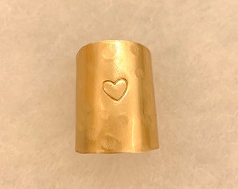 Heart stamped/ Large Brass Band/ adjustable/ Ring
