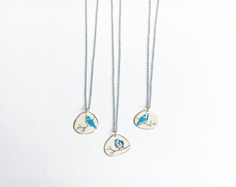 Blue SongBird on Branch//Brass// silver bird necklace