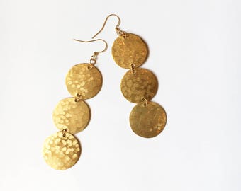 Three Hammered Brass Moons/ Wind Chimes/ Statement Earrings