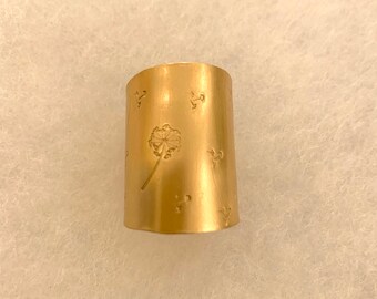 Dandelion puff stamped/ Large Brass Band/ adjustable/ Ring