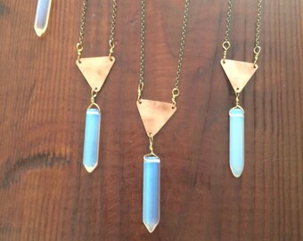 Triangle Copper/ Moonstone/ Unicorn Shaped Sea Opal Necklace