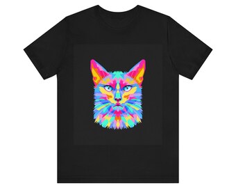 Colorful Bright Modern Illustrative Cat Head T-shirt,rainbow cat t-shirt, Unisex Jersey Short Sleeve Tee