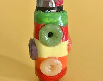 Copertura per accendino in argilla polimerica realizzata a mano con vere caramelle Lifesaver dipinte a mano – Custodia per accendino Bic sigillata in resina