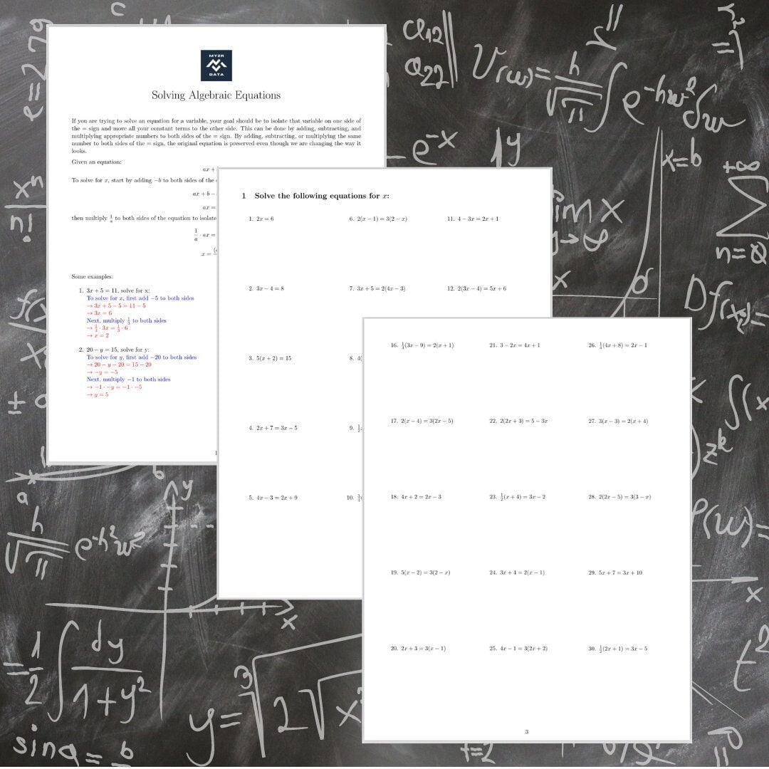 Algebraic Equations - Algebra Worksheets With Answer Key - Etsy