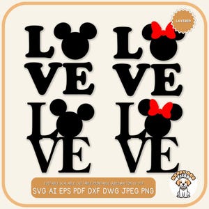 El amor escucha el archivo SVG PNG Archivo de San Valentín Clip Art de amor de Disney Clipart de pareja de amor Aniversario Camiseta Svg de amor de ratón Svg de ratón Minnie Svg de amor