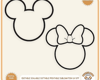 Pacchetto di contorni della testa delle orecchie del topo File SVG, contorno di Topolino PNG contorno delle orecchie del topo, contorno della testa di Minnie Mouse File di taglio stampabile Silhouette del topo