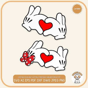 Archivo SVG PNG de manos mágicas Archivos de corazón de amor Archivo de San Valentín Imágenes prediseñadas de amor de Disney Imágenes prediseñadas de pareja de amor Camiseta Svg de amor de ratón Svg de pareja de Disney