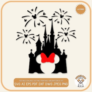 Plik SVG PNG z fajerwerkami w zamku Plik z zamkiem księżniczki Magic Kingdom ClipArt Minnie Wycieczka rodzinna Rodzinne wakacje Powitanie Sezon Rodzinne wakacje