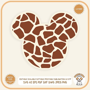 Mouse Animal Print Head SVG layered file, Mickey Giraffe PNG file, Giraffe Mouse Ears SVG T-Shirt Desing File Giraffe Mouse Head Cricut,