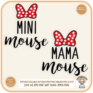 Mini Mouse, Mama Mouse, Dots Bow, Minnie  Family, Svg and Png Formats, Cut, Cricut, Silhouette, Instant DownloadCricut Sublimation