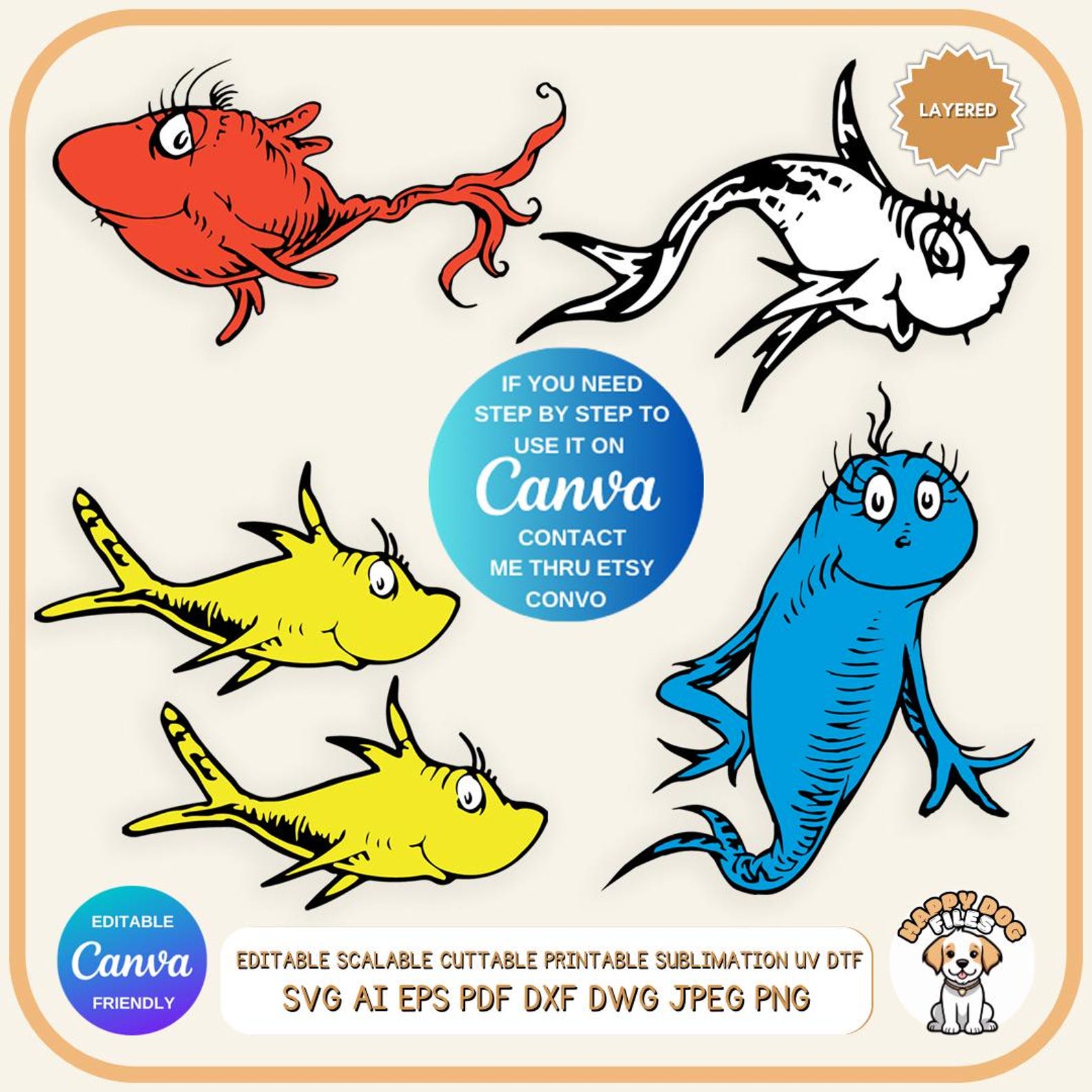 1 Fish 2 Fish Layered Svg File One Fish Two Fish, Red Fish Blue Fish