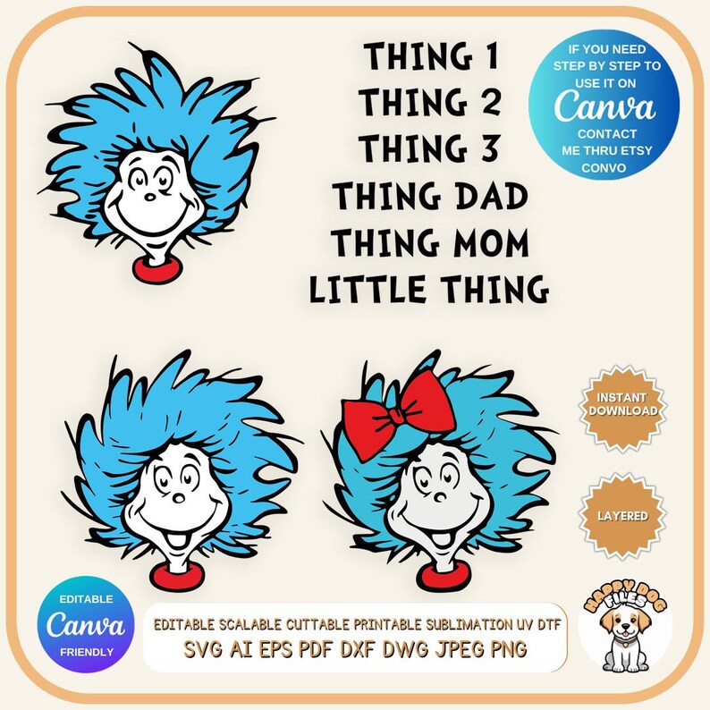 Thing 1 Thing 2 Family Layered Svg File Thing One Thing Two Thing Mom ...