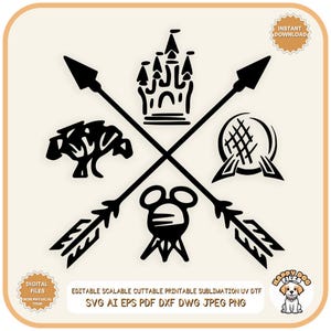 Arquivos svg de parque temático Quatro ícones de parque svg, epcot, reino animal, estúdios de hollywood, reino mágico, castelo mágico, viagem SVG, férias em família