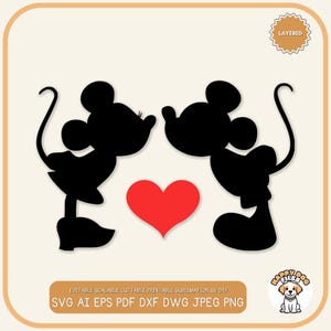 Archivo SVG PNG de corazón de amor besándose Archivo de San Valentín Clip Art de amor de Disney Clipart de pareja de amor Camiseta de aniversario Ratón Amor svg Pareja besándose