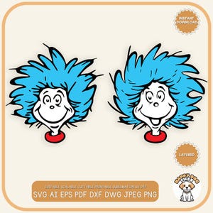 Thing One Thing Two layered Svg files, Thing 1 svg Thing 2 svg, Thing 1 and Thing 2 Png Svg Pdf Eps Dxf High Resolution Cricut Silhouette