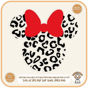 Mouse Cheetah Head SVG file, Minnie Leopard PNG Animal Print Mouse Ears SVG, Zafari Minnie Head printable cut file Orlando Animal Theme Park
