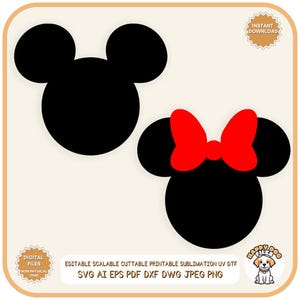 Mouse Ears Head solid pack SVG file, Mickey silhouette PNG solid Mouse Ears Minnie Mouse Head Face printable cut file Mouse Silhouette solid