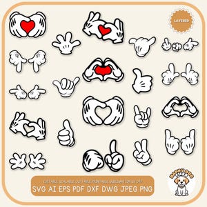 Muis handen SVG PNG-bestand muis handschoen handen bestand Mickey handen Clip Art handschoen handen clipart hart hand T-shirt Mickey Love handen Disney Tshirt