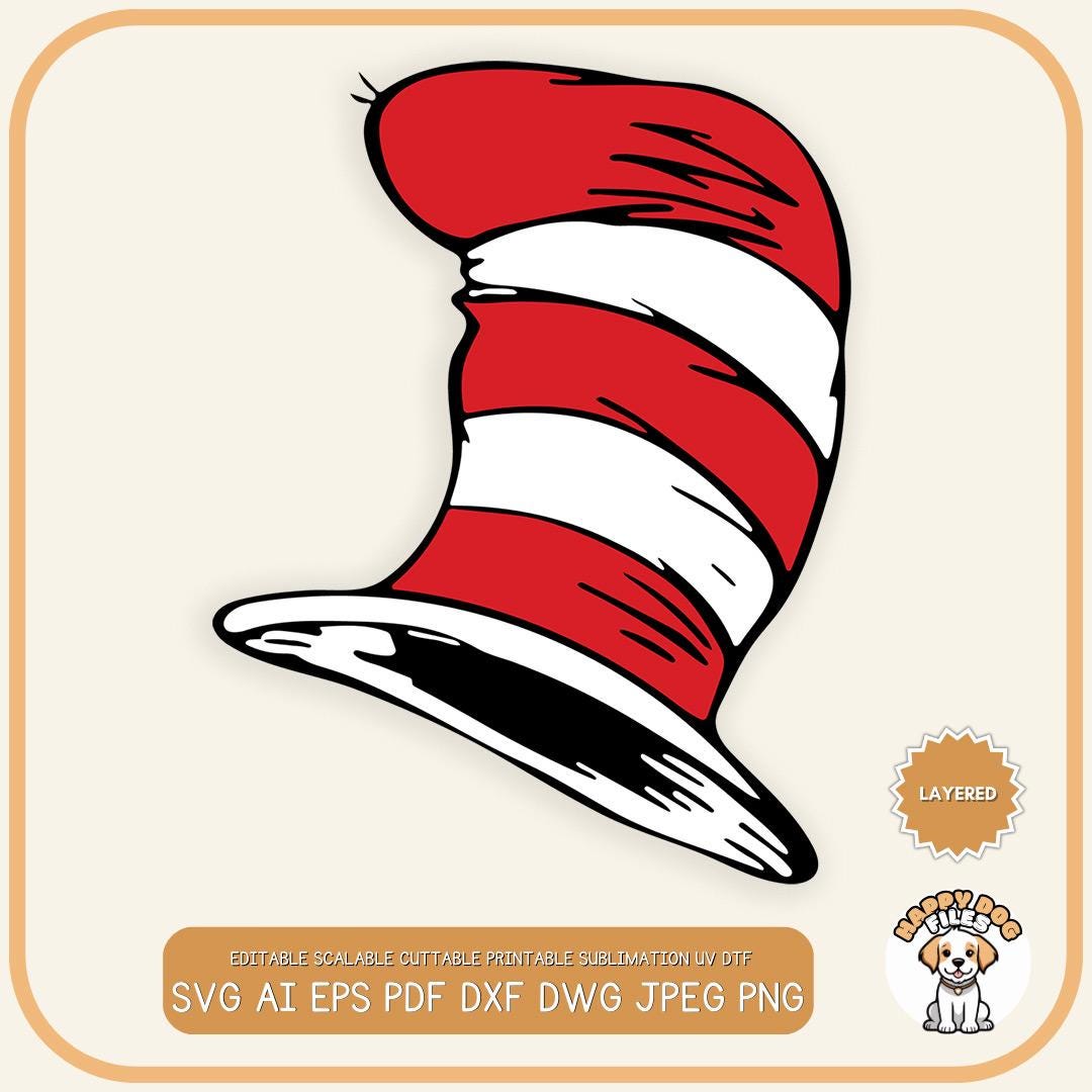 Cat Hat Distressed Layered Svg File Cat in the Hat Svg Hat Stripe T ...