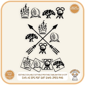 Pacote de arquivo svg de parque temático Quatro logotipos de parque svg, epcot, reino animal, estúdios de hollywood, reino mágico, viagem mágica svg, férias em família svg