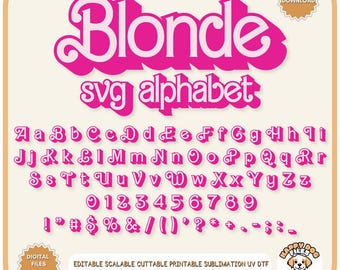 File SVG alfabeto biondo retrò a strati, file alfabeto bambola retrò in formato PNG ad alta risoluzione, file vettoriale a strati con lettere dell&#39;alfabeto della principessa, lettere per bambini
