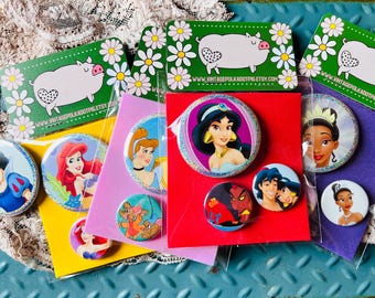 Movie Pins for bags, Favorite Movie Characters, Made from Upcycled Book Pages