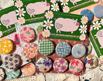 Vintage Fabric Magnet Set: Cottagecore Floral Prints, 1.25" (Set of 6)