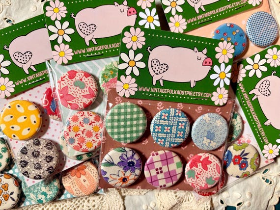 Vintage Fabric Magnet Set: Cottagecore Floral Prints, 1.25" (Set of 6)