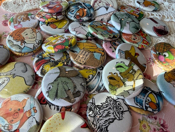 Magnets Made from Upcycled  Books , Nostalgic Mix of Story Book Characters,  1.25", Academia Vibes