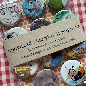 Pinback Buttons or Magnets, Upcycled Storybook Characters, Vintage Nostalgia, 1.25" image 6