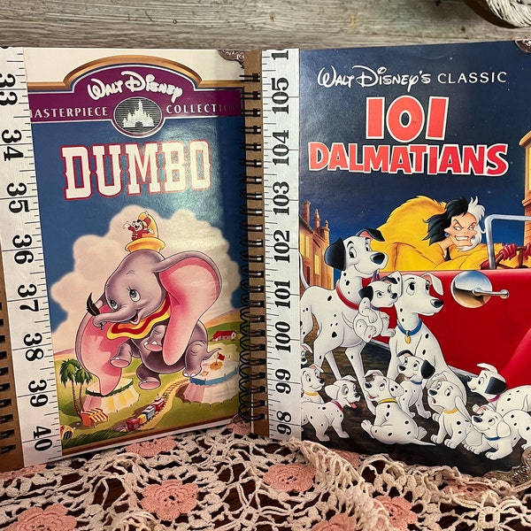 101 Dalmations, Dumbo, VHS Journal, Recycled VHS Tape Cover, Disney, Lined Notebook