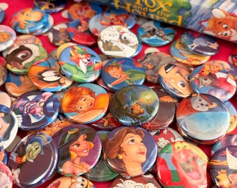 VHS Pinback Buttons or Magnets, Upcycled VHS Cover, 1.25", Favorite Characters, 90's
