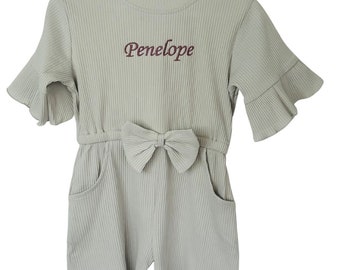 Personalised embroidered ribbed playsuit