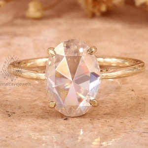 2 CT roosgeslepen laboratoriumdiamantenring, ovale roosgeslepen diamanten verlovingsring, solitaire ring met vier klauwen, diamanten trouwring voor haar