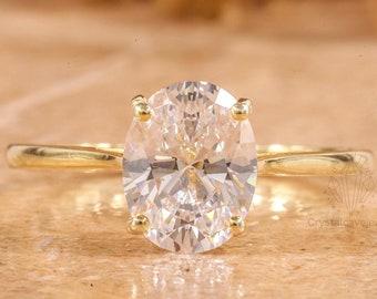 Oval Moissanitförlovningsring, 1CT 1.5CT 2CT Oval Solitaire Vigselring, Frieriring i 14K Guld för Kvinnor, Jubileumspresent, Löftesring